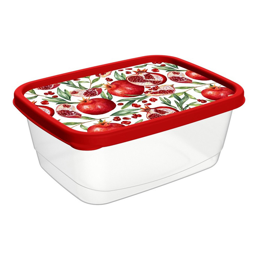 Контейнер для продуктов пластмассовый 0,85л, 16,6х12,8х6,6см, прямоугольный, красный, с декором, Idiland (Россия)