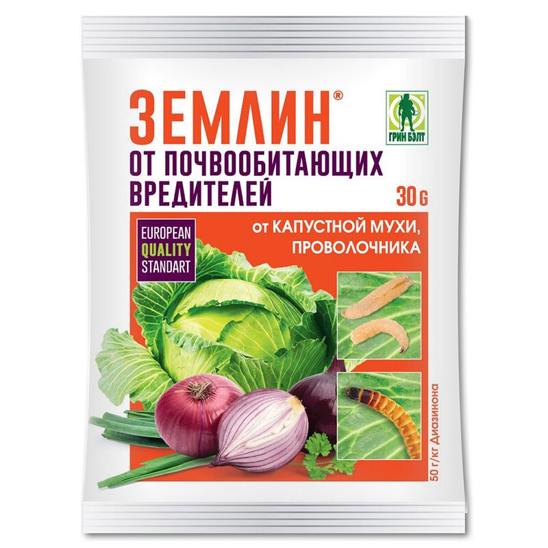 Средство защиты от насекомых вредителей (проволочник) "Землин" 30гр гранулы, в пакете, Грин Бэлт