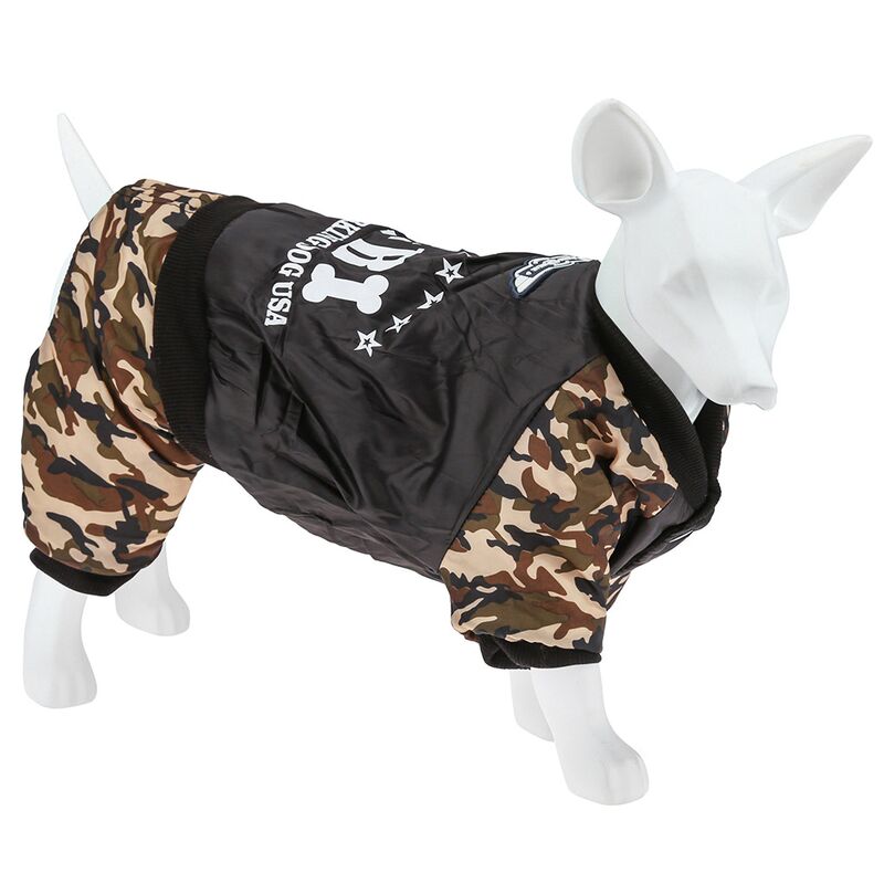 Одежда для собаки Pet toys "Комбинезон" "FBI" с принтом, на кнопках р-р 2XL, длина спинки 38см/обхват груди 44см/обхват шеи 32см, цвет-милитари зеленый, плащевка/синтепон/флис (Китай)