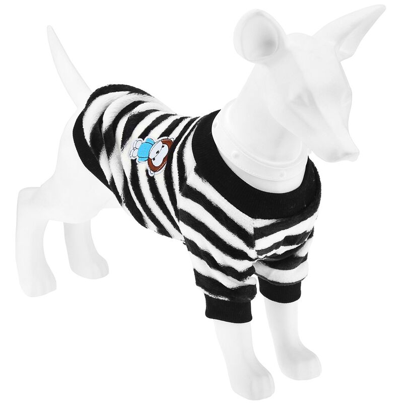 Одежда для собаки Pet toys "Толстовка на меху" "Полосатик" с принтом, р-р XL, длина спинки 38см/обхват груди 46см/обхват шеи 30см, цвет-черно-белый, искусственный мех (100% полиэстер) (Китай)