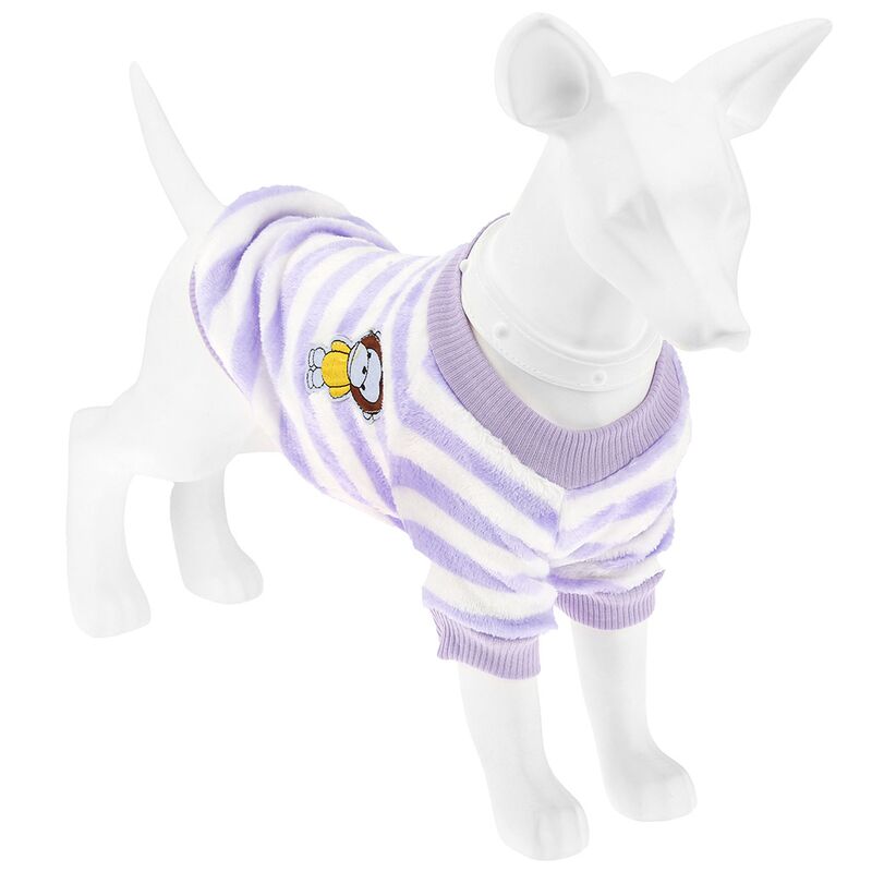 Одежда для собаки Pet toys "Толстовка на меху" "Полосатик" с принтом, р-р 2XL, длина спинки 42см/обхват груди 48см/обхват шеи 32см, цвет-сиренево-белый, искусственный мех (100% полиэстер) (Китай)
