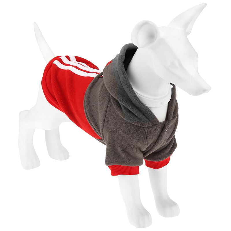 Одежда для собаки Pet toys "Толстовка" "DOG" с капюшоном, с принтом, на кнопках р-р 2XL, длина спинки 40см/обхват груди 50см/обхват шеи 38см, цвет-серо-красный, флис (Китай)