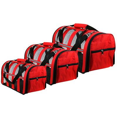 Сумка-переноска для кошек и собак набор 3 штуки: 49х26х26см, 41х25х24см, 35х23х22см, складная, на молнии, с ремешком, с карманом, со светоотражающими полосками, полиэстер "Мода" красный (Китай)