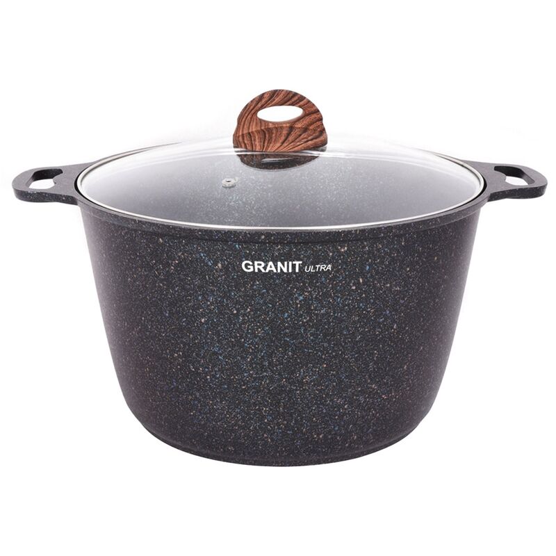 Кастрюля с антипригарным покрытием 10л, д32см "Granit Ultra", h19см, стеклянная жаропрочная крышка, ручка из термостойкого пластика, голубой гранит (Россия) - можно использовать металлические кухонные принадлежности