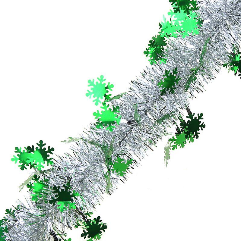 Мишура "Снежинка" д7-10,5см, длина 2м, двойная, серебряный с зеленым (Россия)