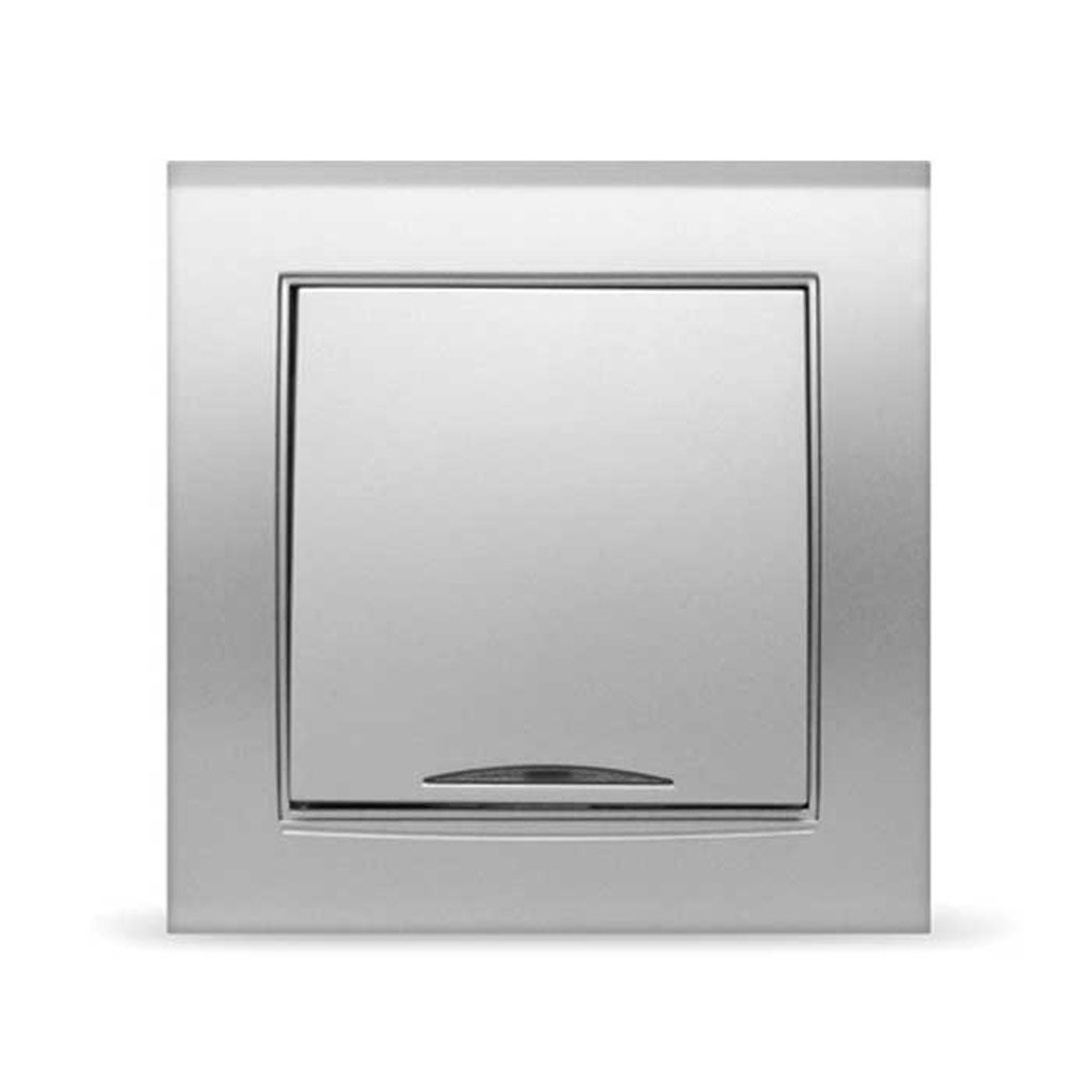 Выключатель одноклавишный "Бриллиант", скрытая установка, еврослот, 10А, 220В, серебро, с подсветкой