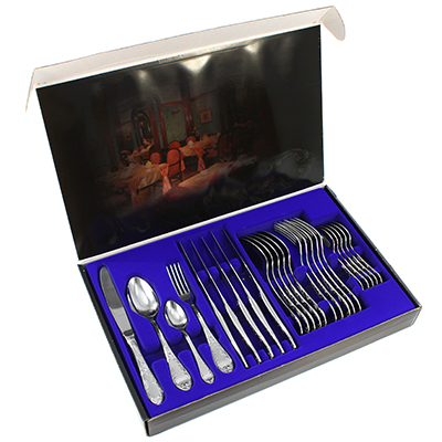Набор столовых приборов из нержавеющей стали "Посольский" 24 предмета: вилка 20см - 6шт, ложка 20см - 6шт, ложка чайная 14,5см - 6шт, нож 24см - 6шт, подарочная упаковка (Россия)