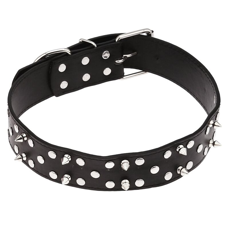 Ошейник для собаки Pet toys "Шипы, клепки" 3,9х68см, металлическая застежка, под кожу, металл декор, на картоне, цвета в ассортименте: красный, синий, черный, темно-коричневый (Китай)