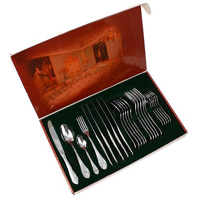 Набор столовых приборов из нержавеющей стали "Императорский" 24 предмета: вилка 20см - 6шт, ложка 20см - 6шт, ложка чайная 14,5см - 6шт, нож 24см - 6шт, подарочная упаковка (Россия)
