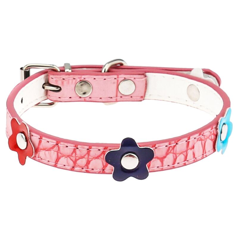 Ошейник для собаки Pet toys "Цветы" 1,4х38см, металлическая застежка, под кожу, с декором, на картоне, цвета в ассортименте: красный, синий, розовый, коричневый (Китай)