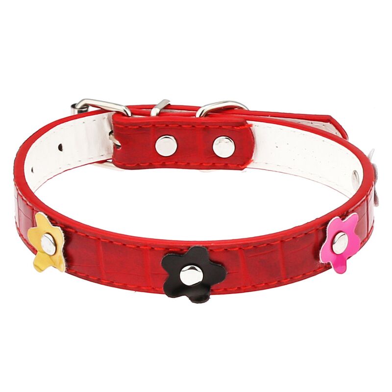 Ошейник для собаки Pet toys "Цветы" 1,9х45см, металлическая застежка, под кожу, с декором, на картоне, цвета в ассортименте: красный, синий, черный, коричневый (Китай)