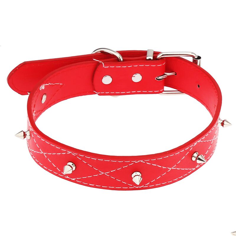 Ошейник для собаки Pet toys "Шипы" 3х56см, металлическая застежка, под кожу, металл декор, на картоне, цвета в ассортименте: красный, синий, черный, темно-коричневый (Китай)