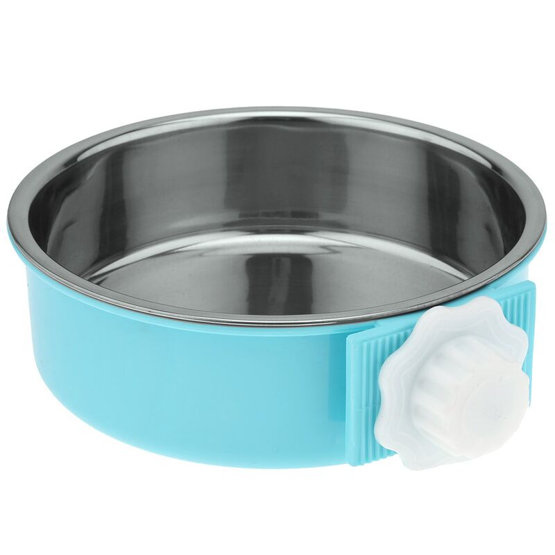 Миска для кормления животных Pet toys из нержавеющей стали "Алекс" 0,75л, д16,2см h4,5см, пластмассовая подвесная подставка 16,2х18,5см h5,2см, цвета в ассортименте: розовый, салатовый, бирюзовый (Китай)