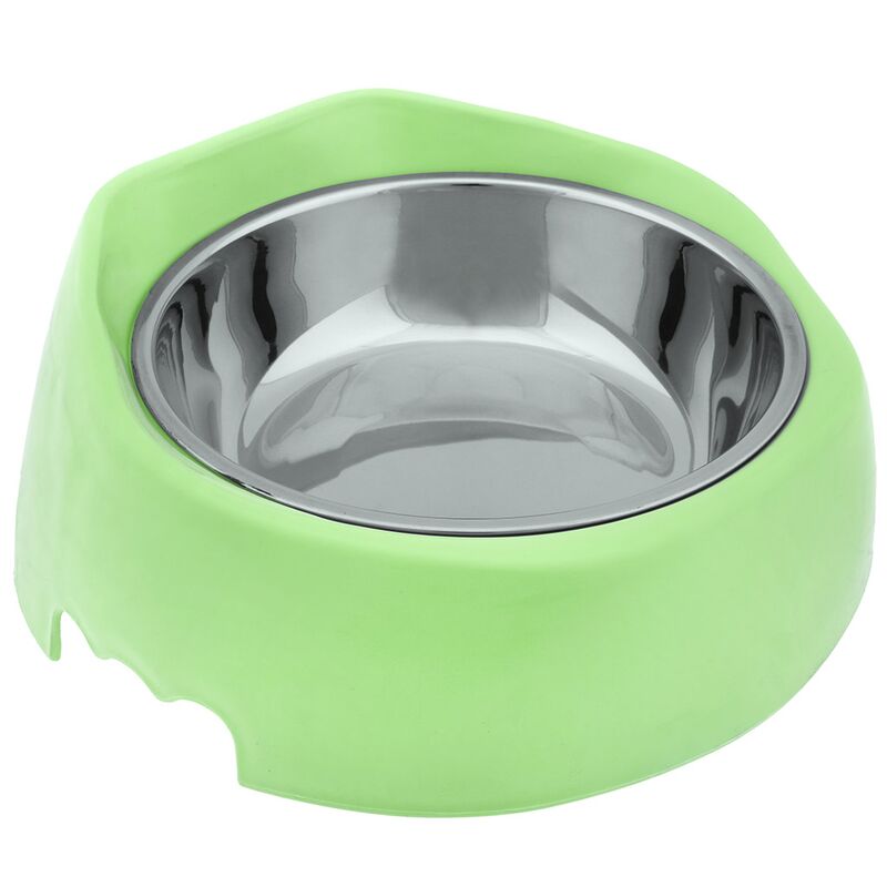 Миска для кормления животных Pet toys из нержавеющей стали "Сема" 0,4л, д14см h3,9см, пластмассовая подставка 19,5х20см h5-8,4см, прорезиненные ножки, цвета в ассортименте: розовый, салатовый, бирюзовый (Китай)