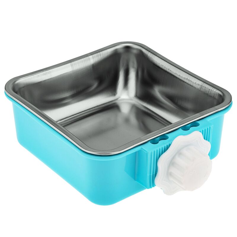 Миска для кормления животных Pet toys из нержавеющей стали "Алекс" 0,6л, 14х14см h4,4см, пластмассовая подвесная подставка 14,3х17см h5см, цвета в ассортименте: розовый, салатовый, бирюзовый (Китай)