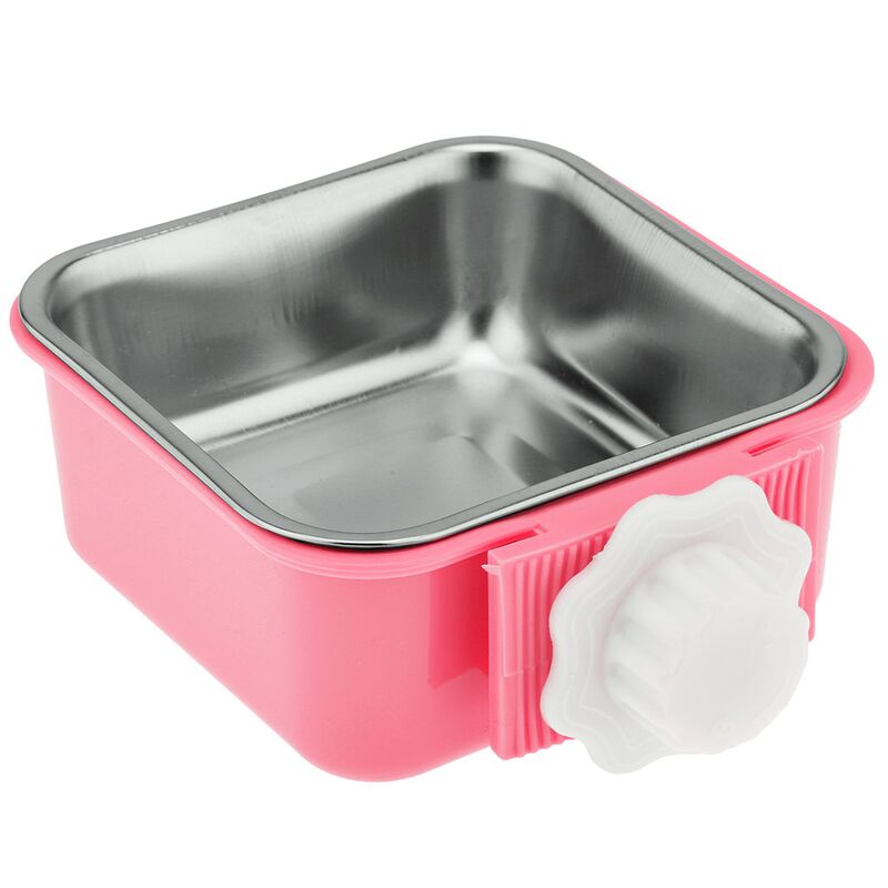 Миска для кормления животных Pet toys из нержавеющей стали "Алекс" 0,35л, 11,5х11,5см h3,9см, пластмассовая подвесная подставка 12х15см h5см, цвета в ассортименте: розовый, салатовый, бирюзовый (Китай)