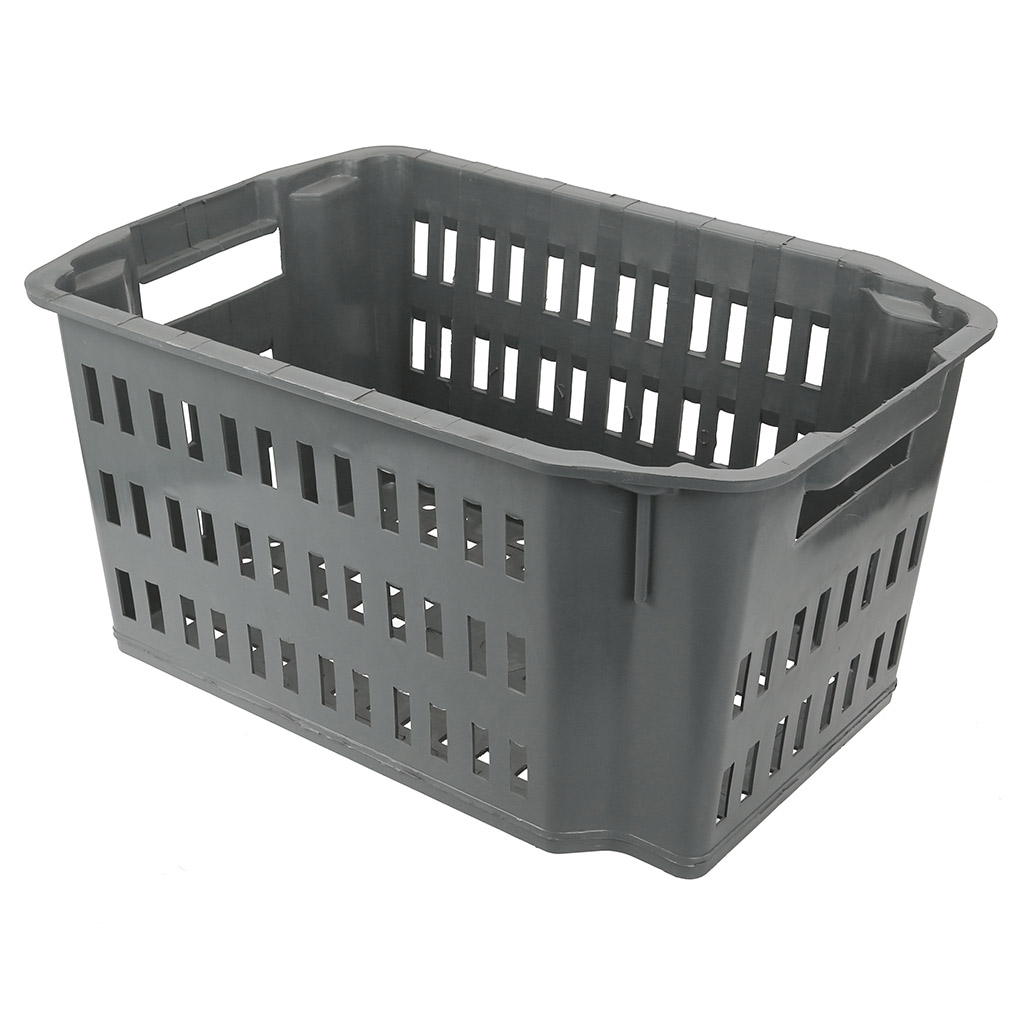 Контейнер-ящик для хранения продуктов пластмассовый 35л, 53х37х25см, штабелируемый, серый, ГОСТ Р 50962-96 (Россия) "Садовник"
