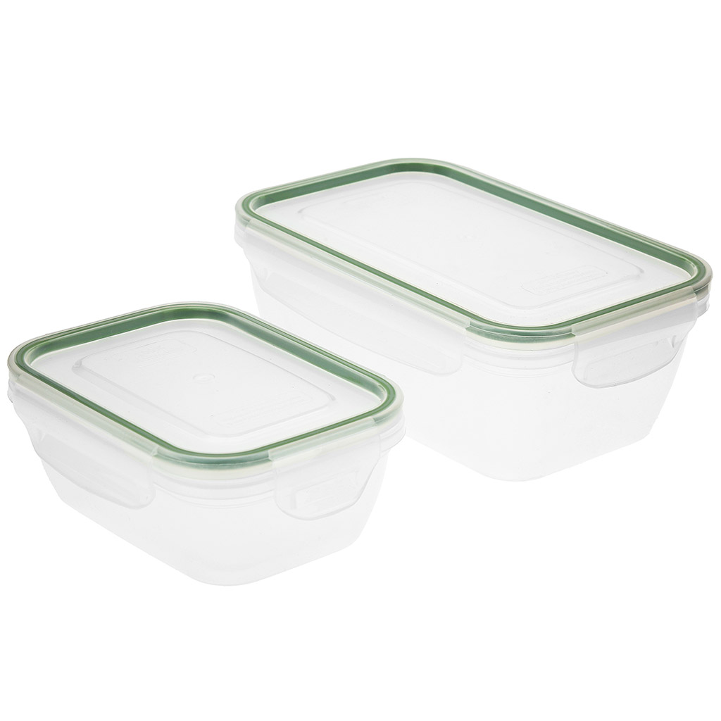 Контейнер из полипропилена "Fresh Loсk" набор 2шт: 0,47л - 13х10х4,5см, 1л - 18х11,5х6,5см, герметичный, силиконовый уплотнитель, ручки-клипсы, прозрачный, подходит для СВЧ (Россия)
