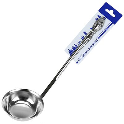 Ложка разливная из нержавеющей стали 115мл, д9см, h3см, длина ручки 22см, Тройка