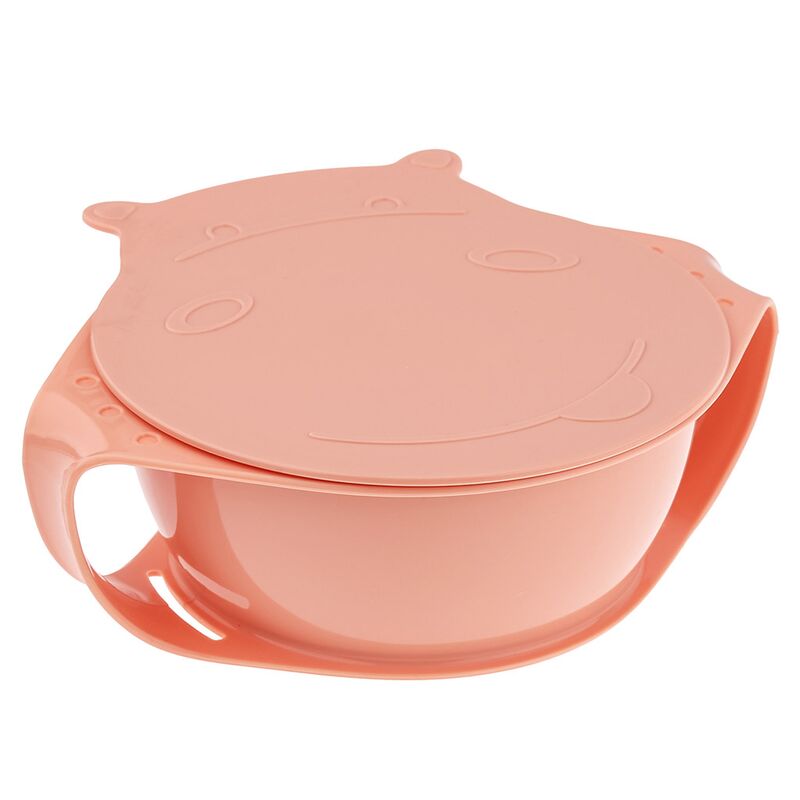 Тарелка глубокая пластмассовая Play with Me Hello, Hippo! 450мл, 170х150х55мм, с крышкой, персиковая карамель (Россия)