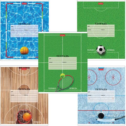 Тетрадь 18 л. HATBER клетка, обложка картон, Спорт Клуб (5 видов в спайке), 18Т5В1