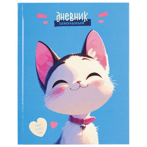 Дневник 1-4 класс 48л твердый, ЮНЛАНДИЯ, глянцевая ламинация, с подсказом, "Котик", 107147