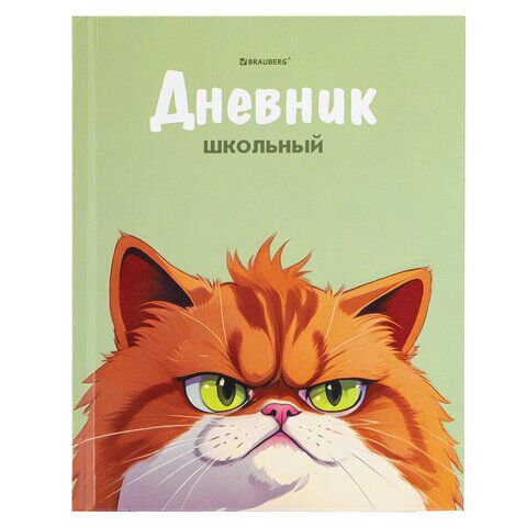 Дневник 5-11 класс 48л твердый, BRAUBERG, выборочный лак, с подсказом, "Суровый Кот", 107196