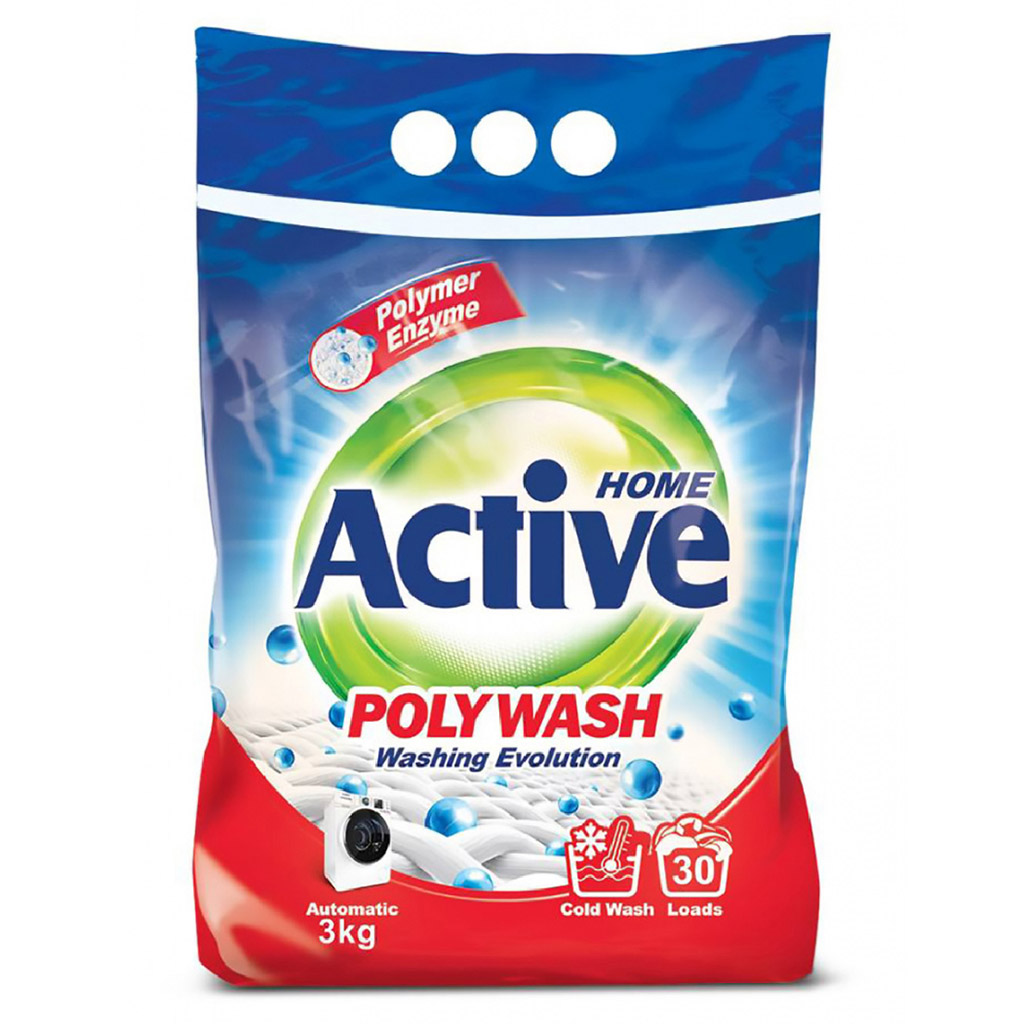 Стиральный порошок "Active" 3кг, 38х16х30см, автомат, Polymer Enzyme - технология холодной стирки, "Poly Wash"