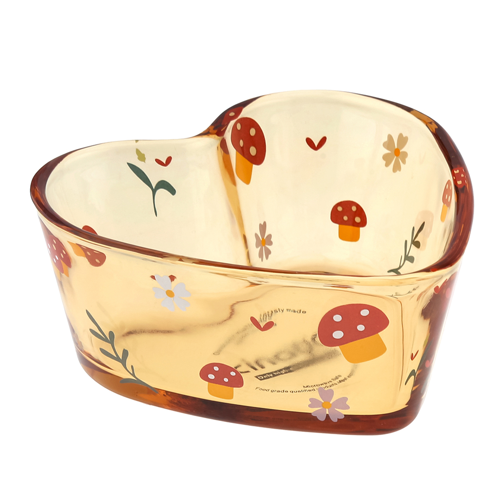 Салатник стеклянный "Машины мечты" 280мл 11,5х11см h5см, форма "сердце" боросиликатное стекло, с деколью, цвет - медовый