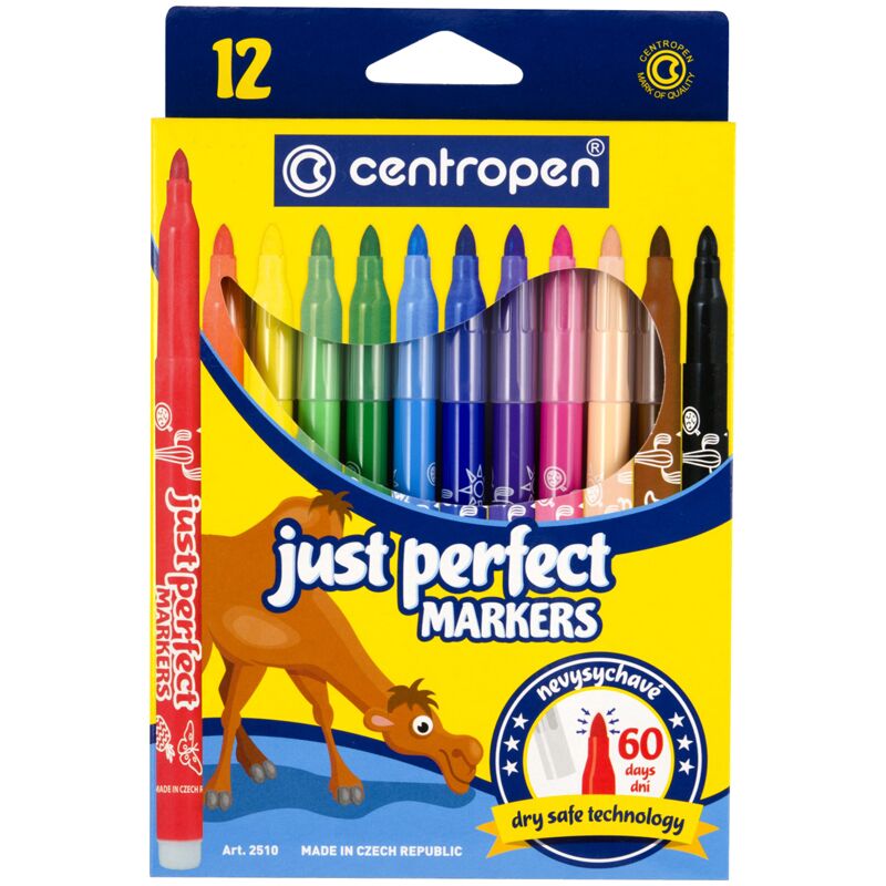 Фломастеры Centropen Just Perfect, 12цв., трехгран., смыв., устойч. к высыханию,картон, европодвес