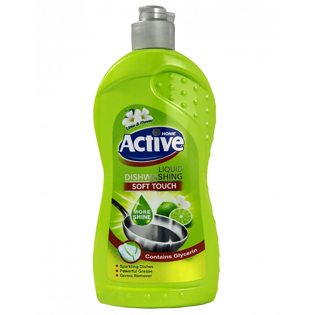 Гель для мытья посуды "Active" 500мл, 10х5,5х21см, концентрат, "Лайм и цветы", Green