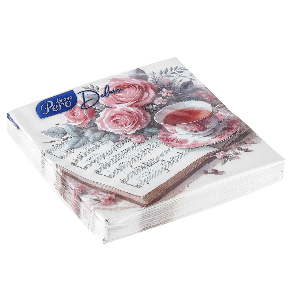 Салфетки бумажные 33х33см "GrandPero Deluxe", 3-х слойные, 20 штук в упаковке, "Ноктюрн" (Россия)