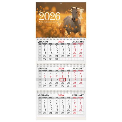 Календарь квартальный на 2026 г., 3 блока, 3 гребня, бегунок, офсет, BRAUBERG, "Символ года 5"