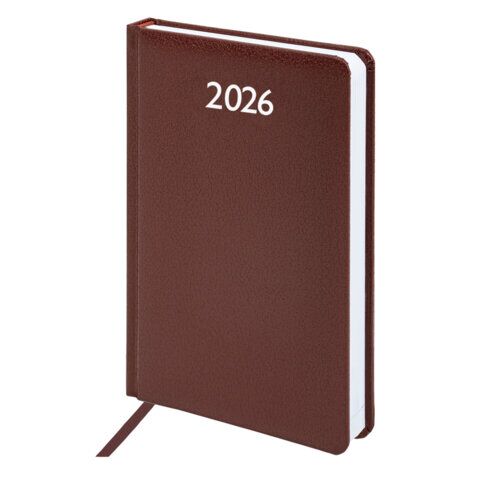 Ежедневник датированный 2026, А5, 138x213 мм, BRAUBERG "Profile", балакрон, коричневый