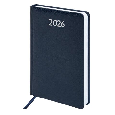 Ежедневник датированный 2026, А5, 138x213 мм, BRAUBERG "Profile", балакрон, синий