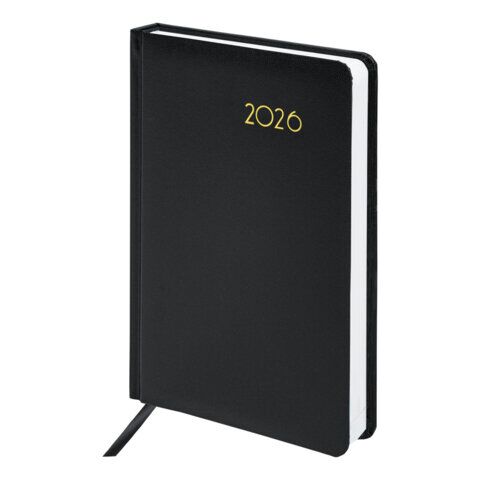 Ежедневник датированный 2026, А5, 138x213 мм, BRAUBERG "Select", балакрон, черный