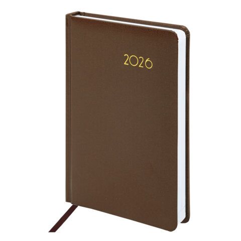 Ежедневник датированный 2026, А5, 138x213 мм, BRAUBERG "Select", балакрон, коричневый