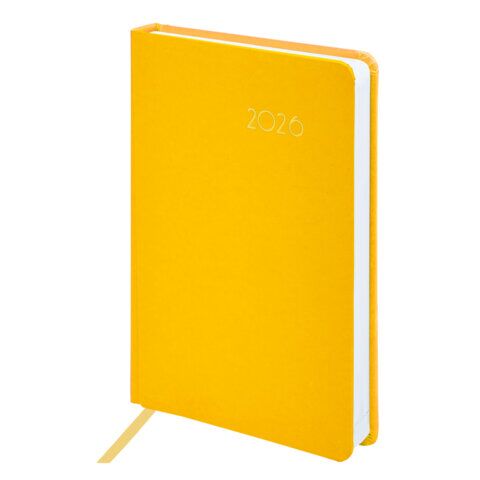Ежедневник датированный 2026, А5, 138x213 мм, BRAUBERG "Select", балакрон, желтый