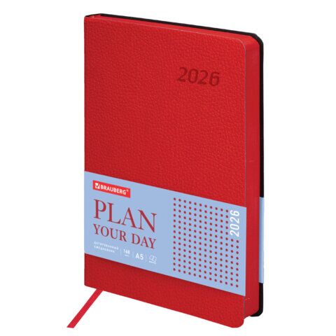 Ежедневник датированный 2026 А5 138x213 мм, BRAUBERG "Stylish", под кожу, гибкий, красный