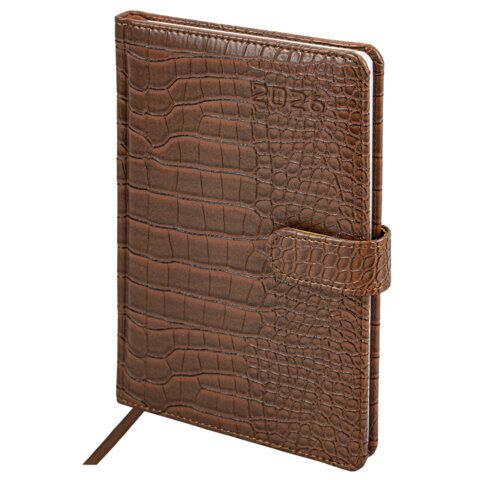 Еженедельник датированный 2026 А5 145х215 мм, BRAUBERG "Party", под кожу, коричневый