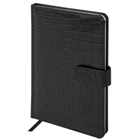 Еженедельник датированный 2026 А5 145х215 мм, BRAUBERG "Party", под кожу, черный