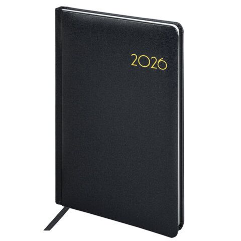 Еженедельник датированный 2026, А5, 145х215 мм, BRAUBERG "Select", балакрон, черный