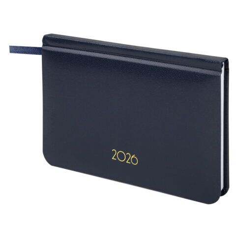 Еженедельник датированный 2026, МАЛЫЙ ФОРМАТ, 95х155 мм, А6, BRAUBERG "Select", балакрон, темно-синий