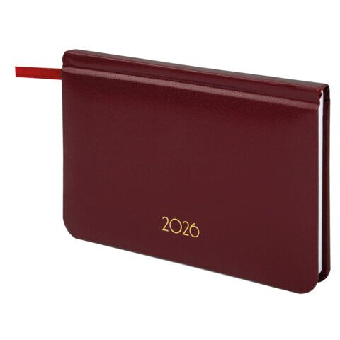 Еженедельник датированный 2026, МАЛЫЙ ФОРМАТ 95х155 мм, А6, BRAUBERG "Select", балакрон, бордо