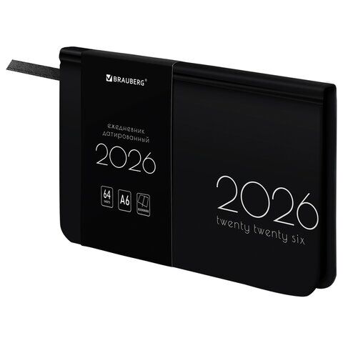 Еженедельник датированный 2026 МАЛЫЙ ФОРМАТ 95х155 мм, А6, BRAUBERG "Vista", под кожу, "Black coal"