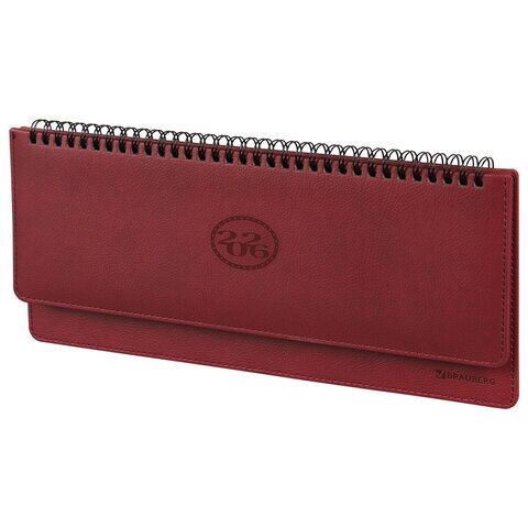 Планинг датированный 2026 305х140 мм BRAUBERG "Favorite", под кожу, бордовый