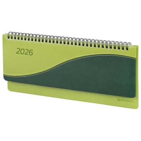 Планинг датированный 2026 305х140 мм BRAUBERG "Bond", под кожу, светло-зеленый