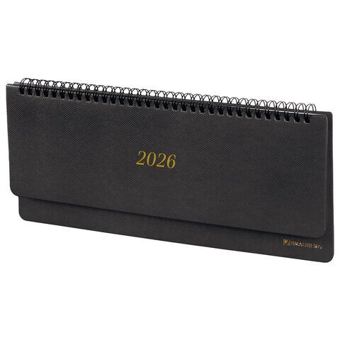 Планинг датированный 2026 305х140 мм BRAUBERG "Iguana", под кожу, черный