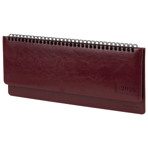 Планинг датированный 2026 305х140 мм BRAUBERG "Imperial", под кожу, бордовый