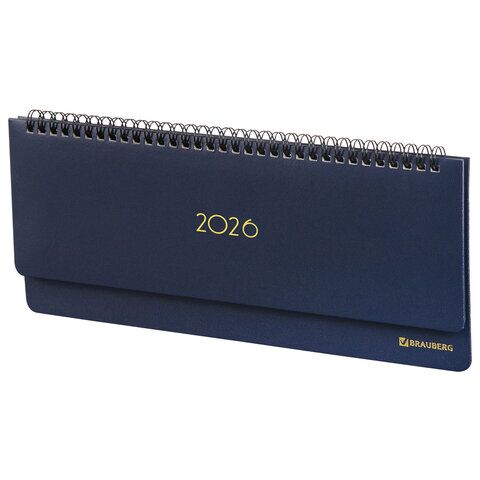 Планинг датированный 2026 305х140 мм BRAUBERG "Select", под кожу, темно-синий